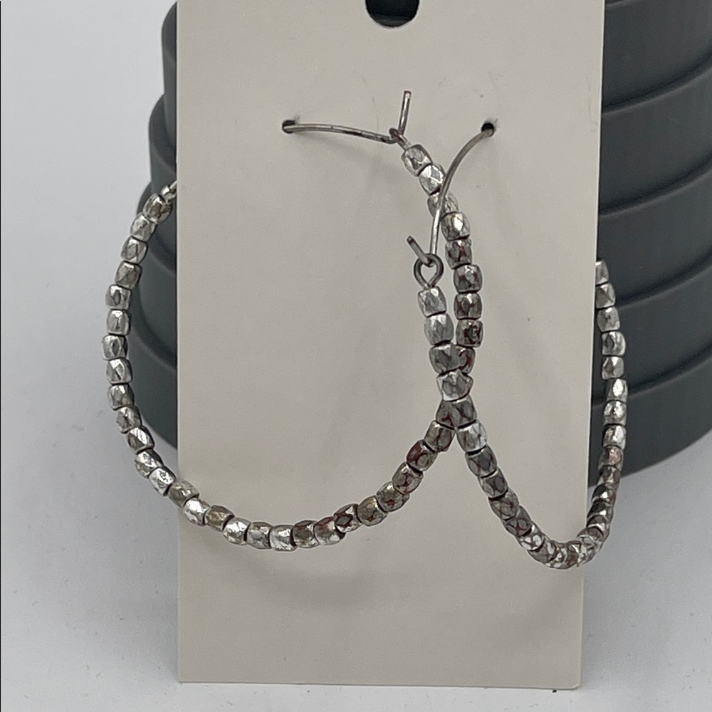 4.15.26-2 Silver Beaded Hoop Earrings - Women Jewelry Earrings